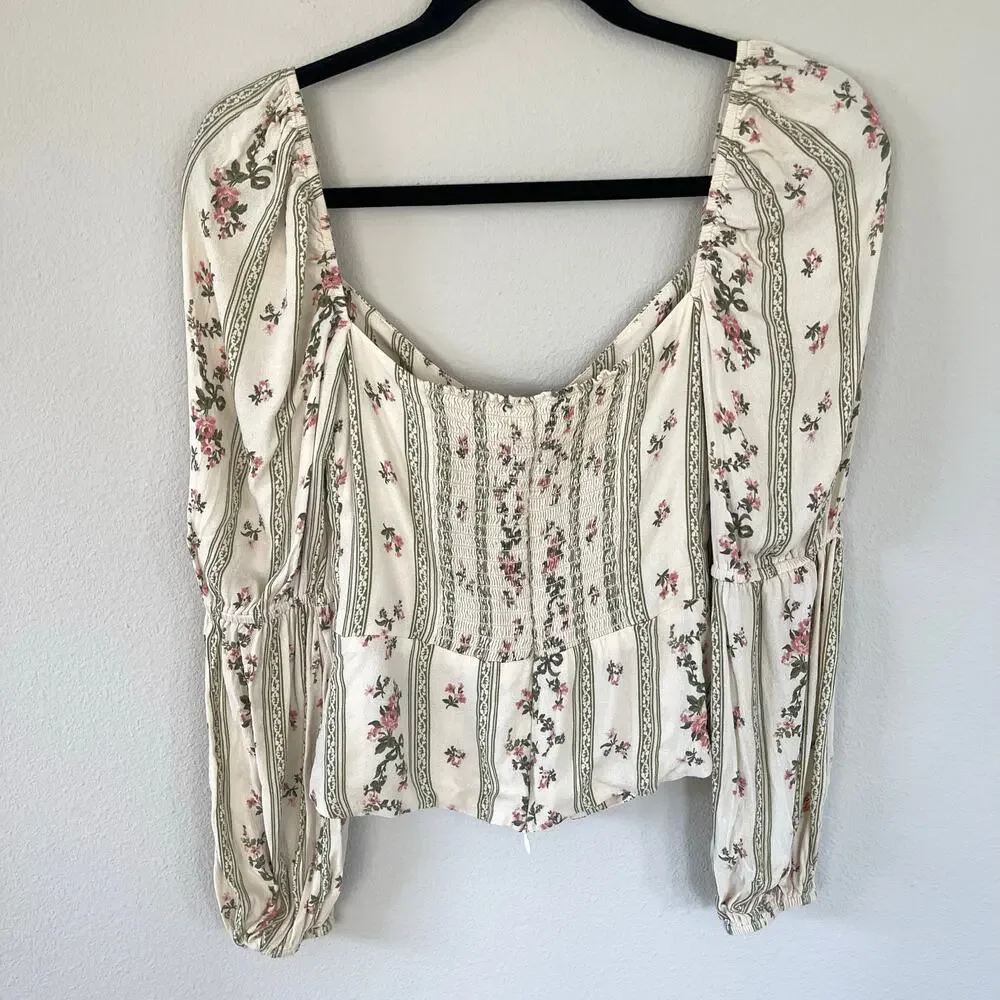 Reformation Cera Floral Pink Green Blouse (4)